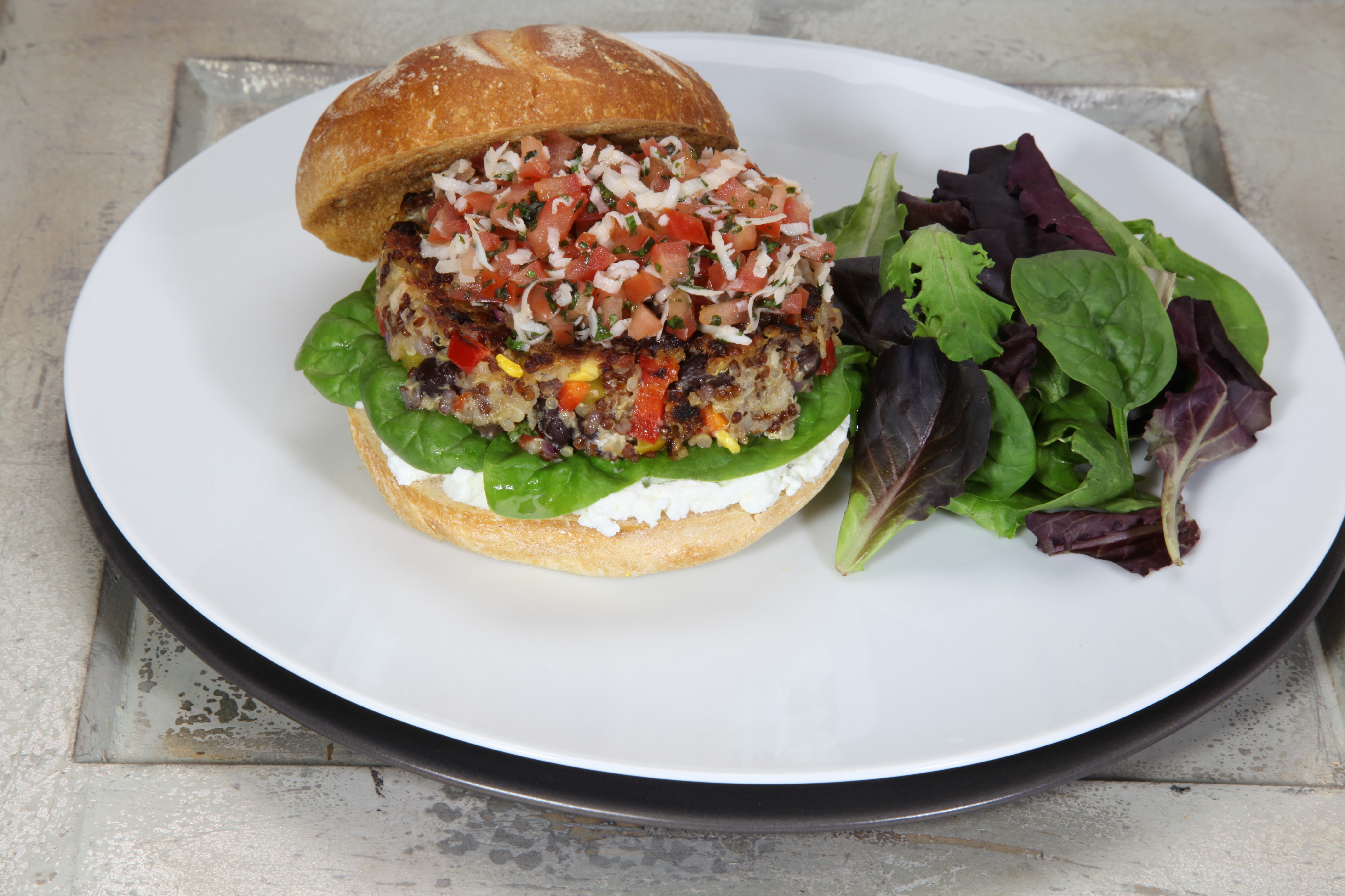 Veggie Burgers with Cream Cheese Spread and Tomato Topping 113498_0630